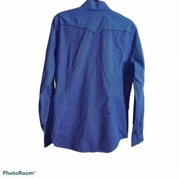 Express men’s blue printed button front dress shirt long sleeve Medium 15.5 - Picture 2 of 5